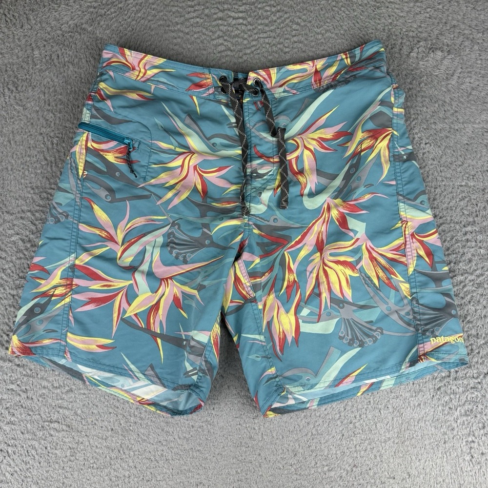 Vintage Patagonia Swim Trunks Mens 32 Board Shorts Green Floral Hawaiian Nylon